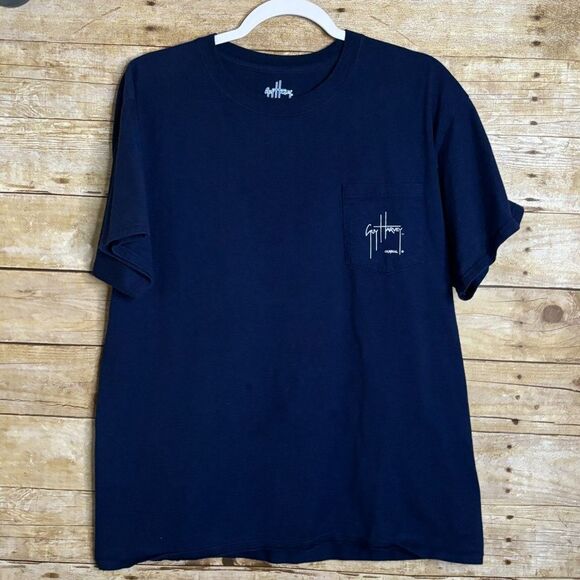 GUY HARVEY "NAVY" SHARK GRAPHIC COTTON CREWNECK T-SHIRT SIZE LARGE - Picture 1 of 2